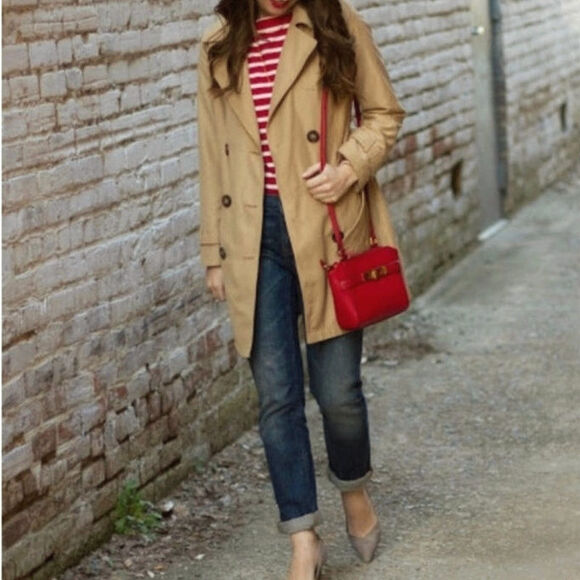 Pull & Bear Double Breasted Belt Tie Waist Mid Length Tan Trench Coat Size S - Picture 13 of 16